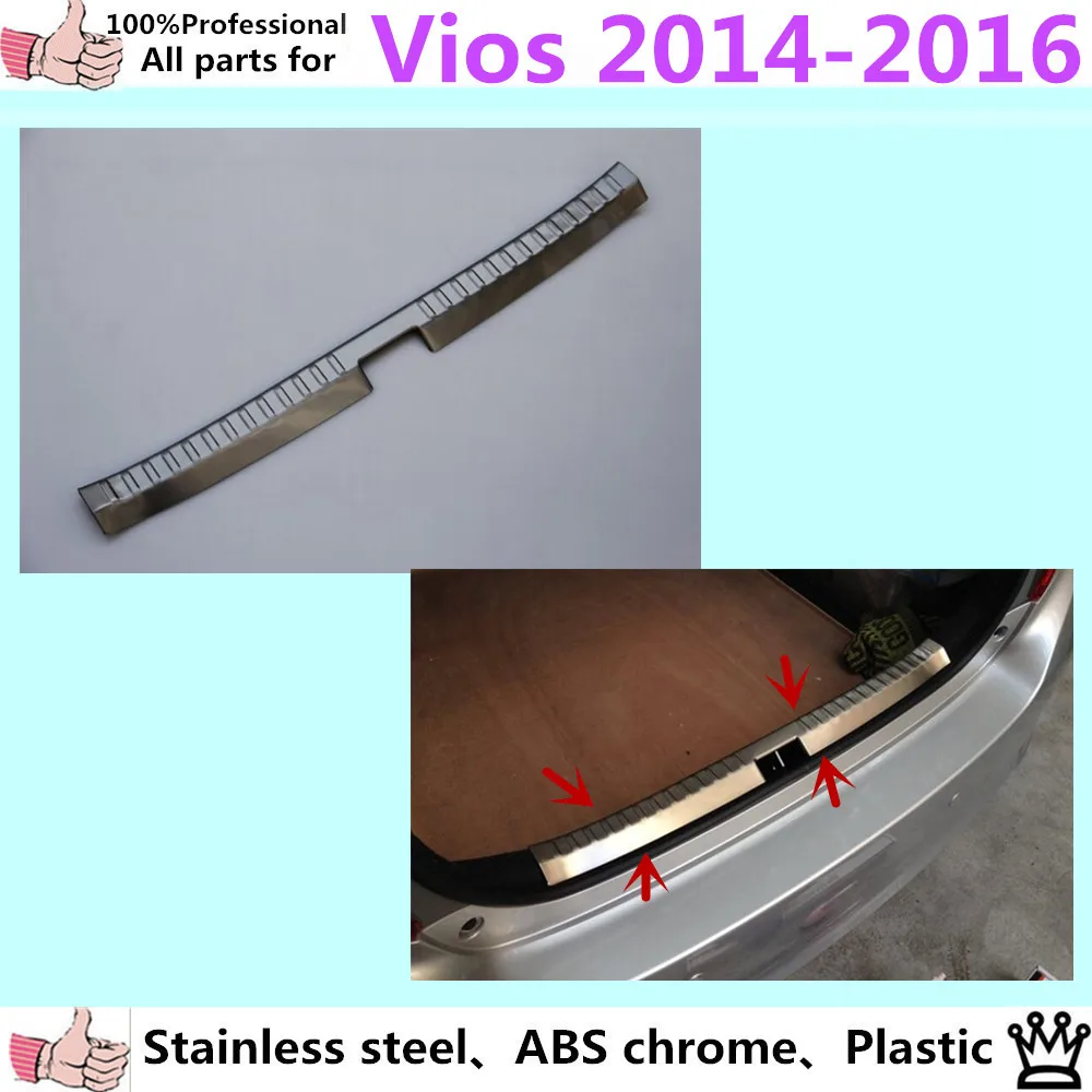 Car Styling cover Stainless Steel Inner Rear Bumper trim plate lamp frame threshold pedal 1pcs for Toyota VIOS 2014 2015 2016 for porsche cayenne 2015 stainless steel outer rear bumper foot plate trim 1pcs car styling