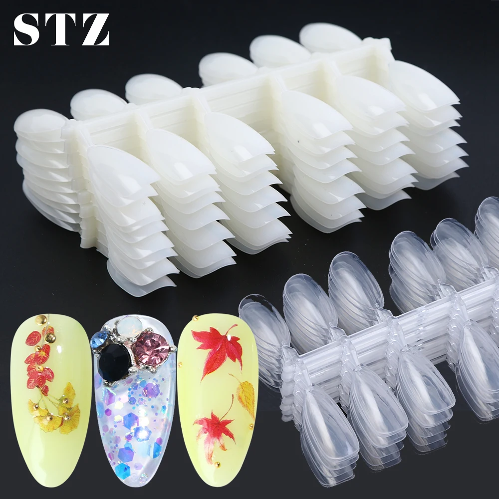 

STZ 120pcs New Fake Nails Clear Natural Tips Gel Polish Display Oval Full Cover False Nail Practice Palette Manicure Tools #1030