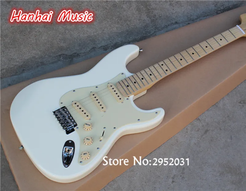

Hot Sale Custom Electric Guitar,White Color,3 Open Pickups,Maple Fretboard,Cream Pickguard,can be Customized