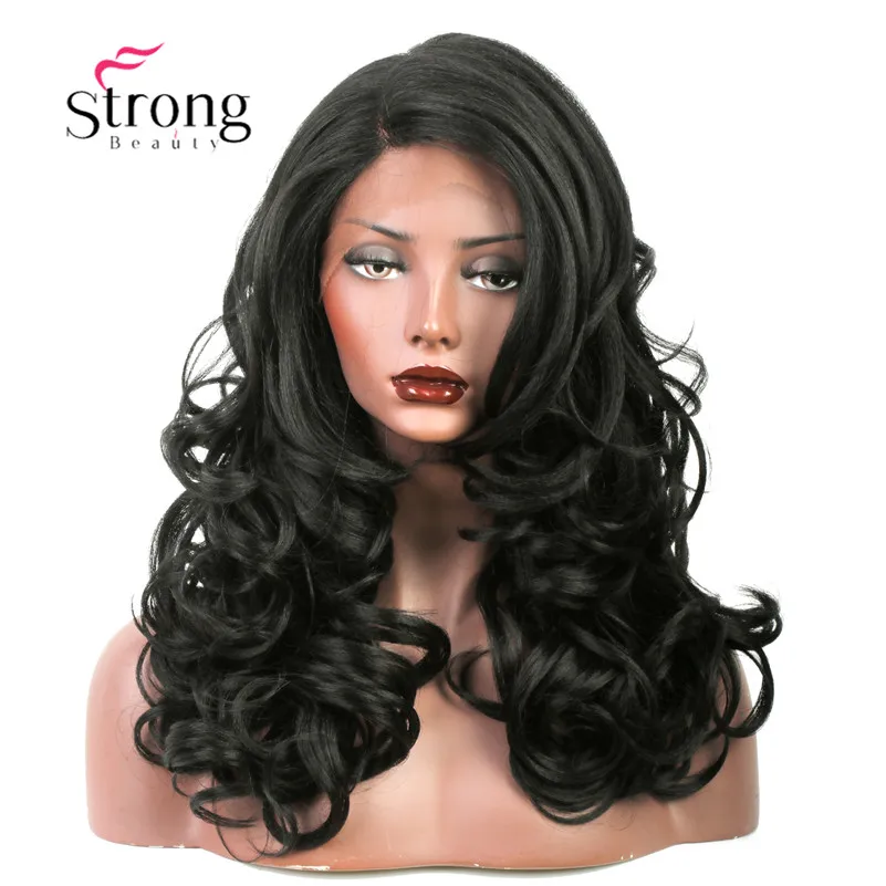 

StrongBeauty Lace Front Wig Long Layered Body Wave Heat Resistant/ L Part Lace Natural Black Synthetic Wig Women's