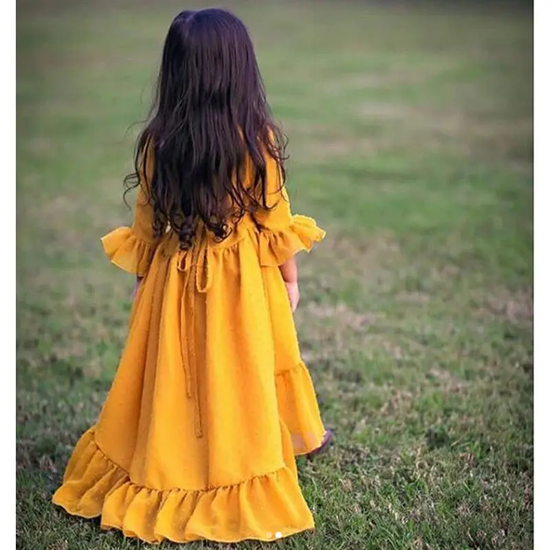 Kid Baby Girl Boho Beach Dress Half Sleeve Party Princess Ruffle Summer Dress