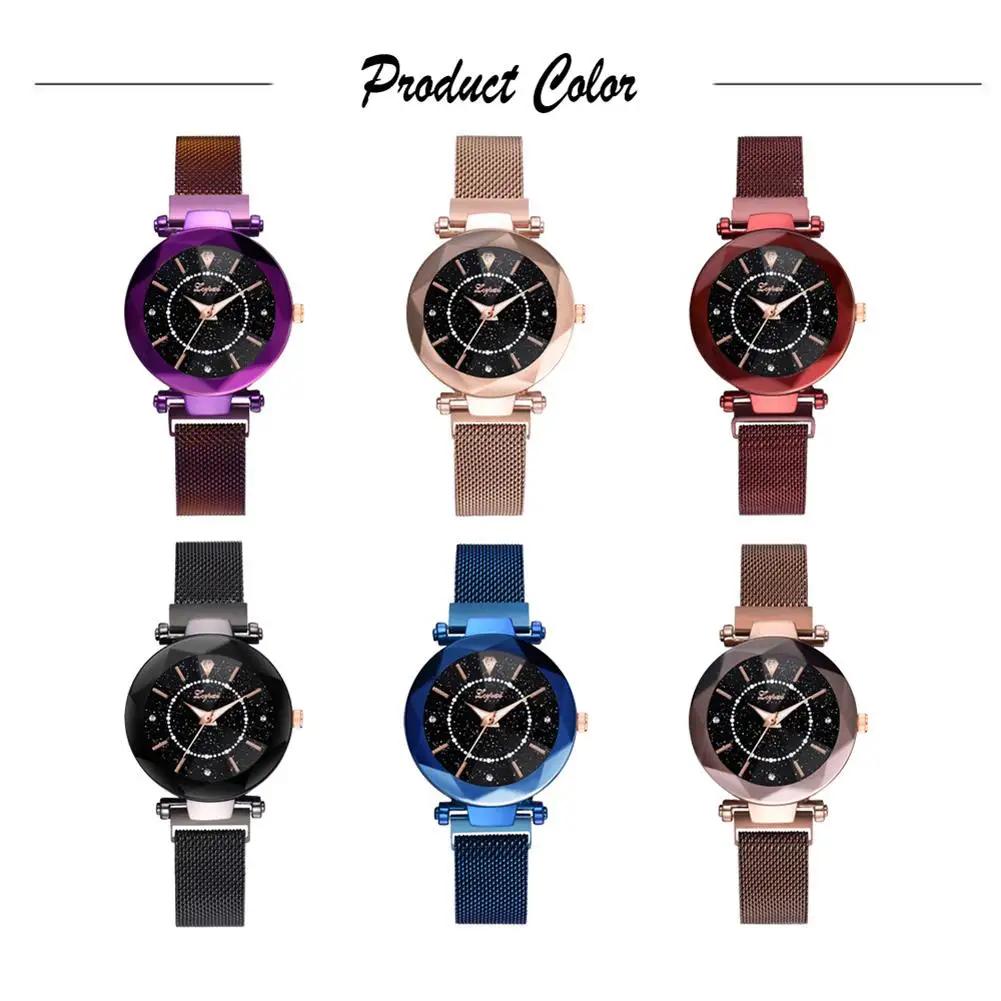 

New Fashion Women Starry Rhinestones Mesh Strap Round Dial Alloy Quartz Wrist Watch