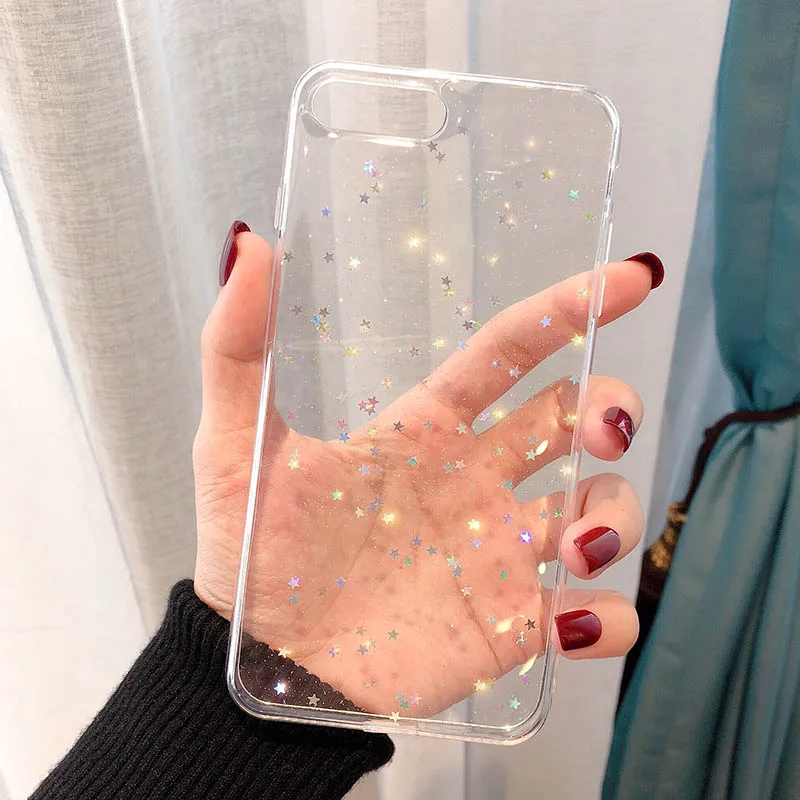 Блеск Bling Star чехол для iphone XR XS Max X 11 pro max Симпатичные из мягкого ТПУ Прозрачный 6 6s 7 8
