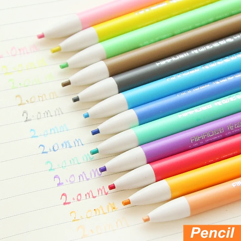12 pcs/Lot Knock type color pencils for drawing kids ...
