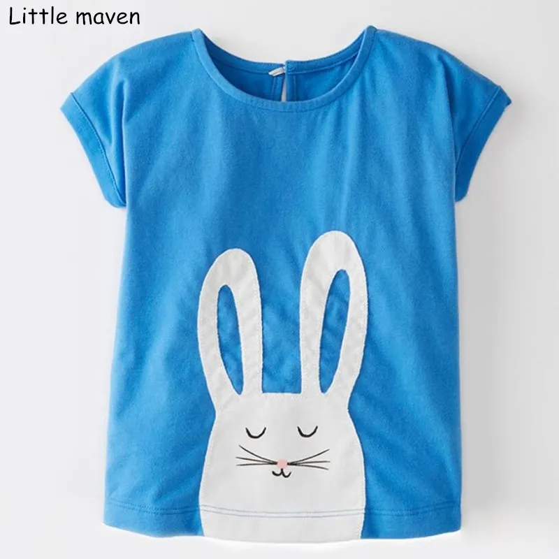 

Little maven children 2018 summer new baby girls clothes short sleeve bunny print blue t shirt cotton brand tee tops 51083