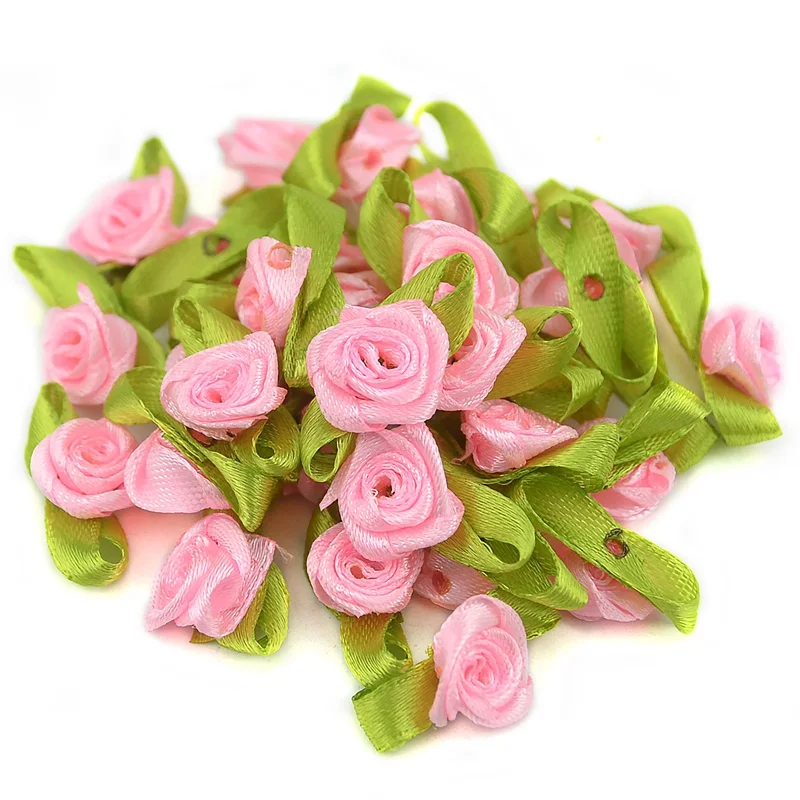 Light pink 500 шт./лот атласная мини-лента цветок Шелковая Роза голова ленты DIY Свадебный декор бант Аппликации Ремесло Швейные аксессуары украшения - Цвет: Light pink