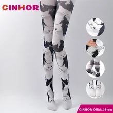 CINHOR дизайн большой кот узор жаккард весна и осень милые женские тонкие хлопковые носки бедра ягодицы