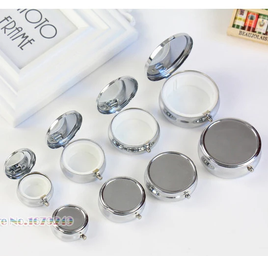 

Metal Pill Box Blank Box Factory Direct Sell Diameter 5cm DIY Medicine Organizer container silver