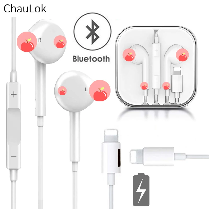 

In Ear Wired Bluetooth Earphone with Microphone Charge Sport Earphones for iPhone 8 7 6 Plus XS Max XR Headset Earbuds for iPad