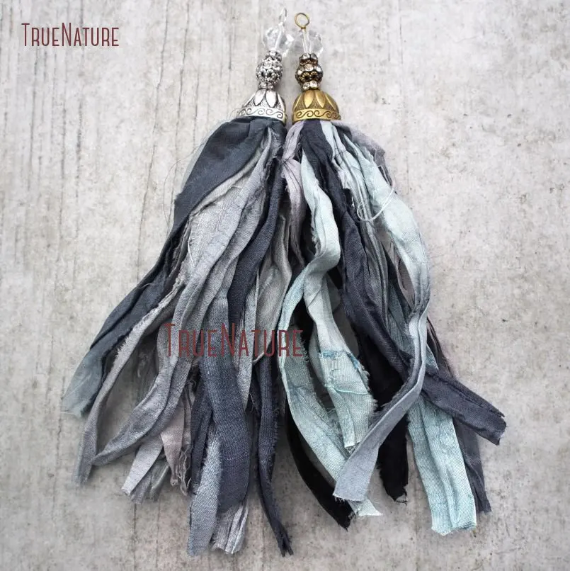 20180303-PM10556- Gray Shades Sari Silk Tassel Pendant