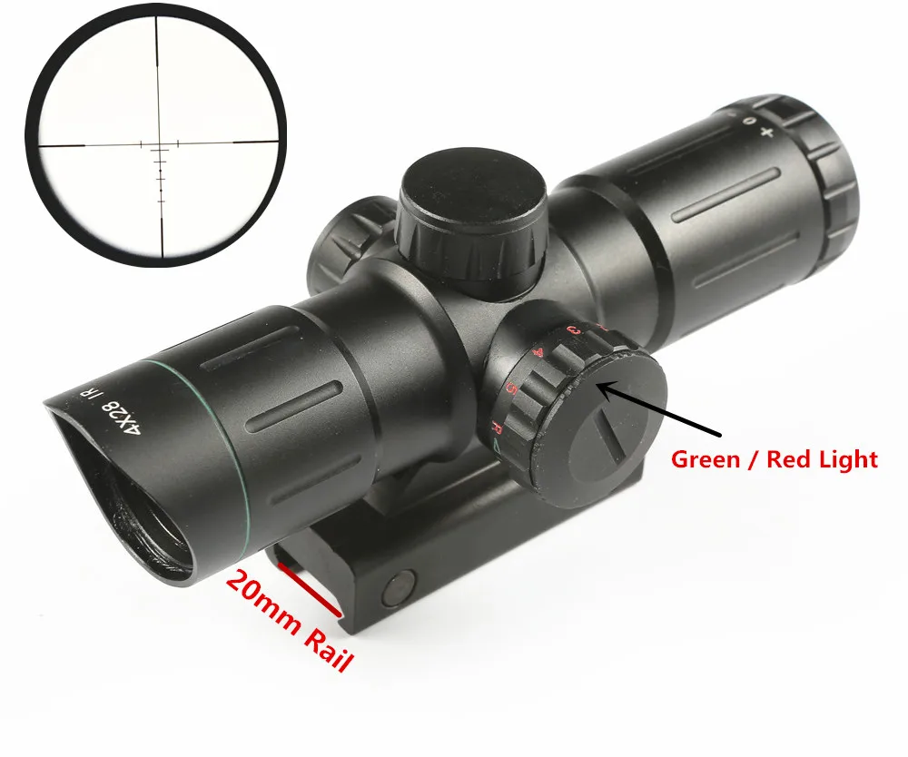 

Riflescope 4X28IR Adjustable Green Red Illuminated Dot Hunting scope Tactical Sniper Reticle Optical Sight Scope 20mm Rail caza
