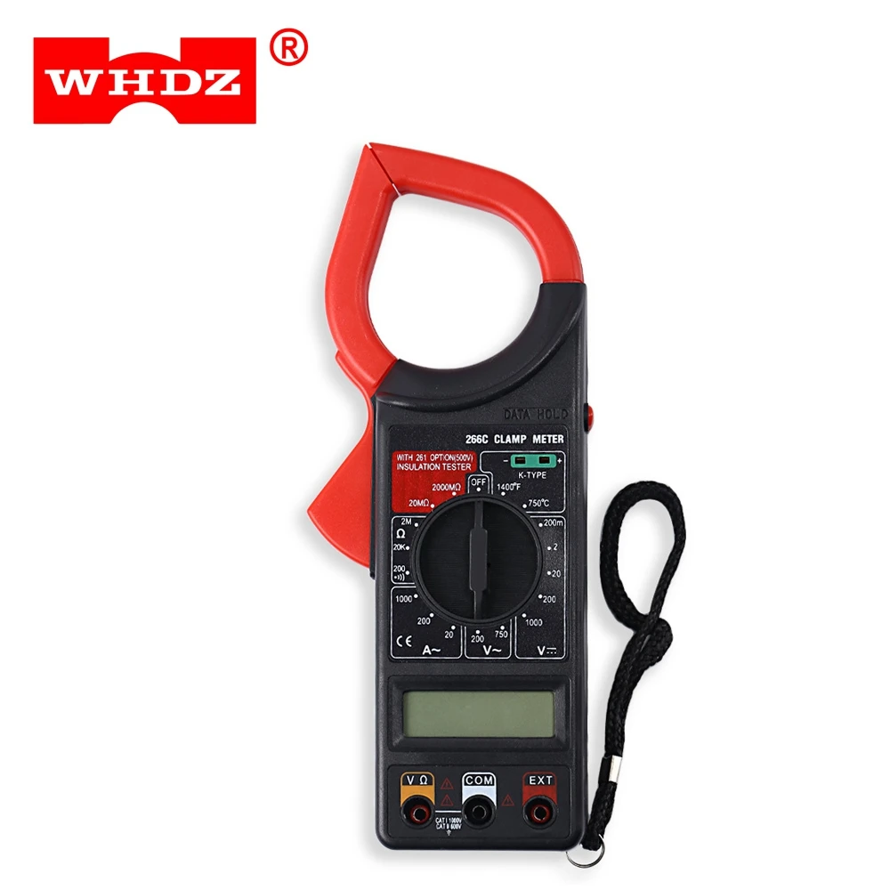 

WHDZ 266C Portable Digital Amper Clamp Meter Pincer AC DC Voltage Current Resistance Ohm Tester Tool Multimeter with LCD Display