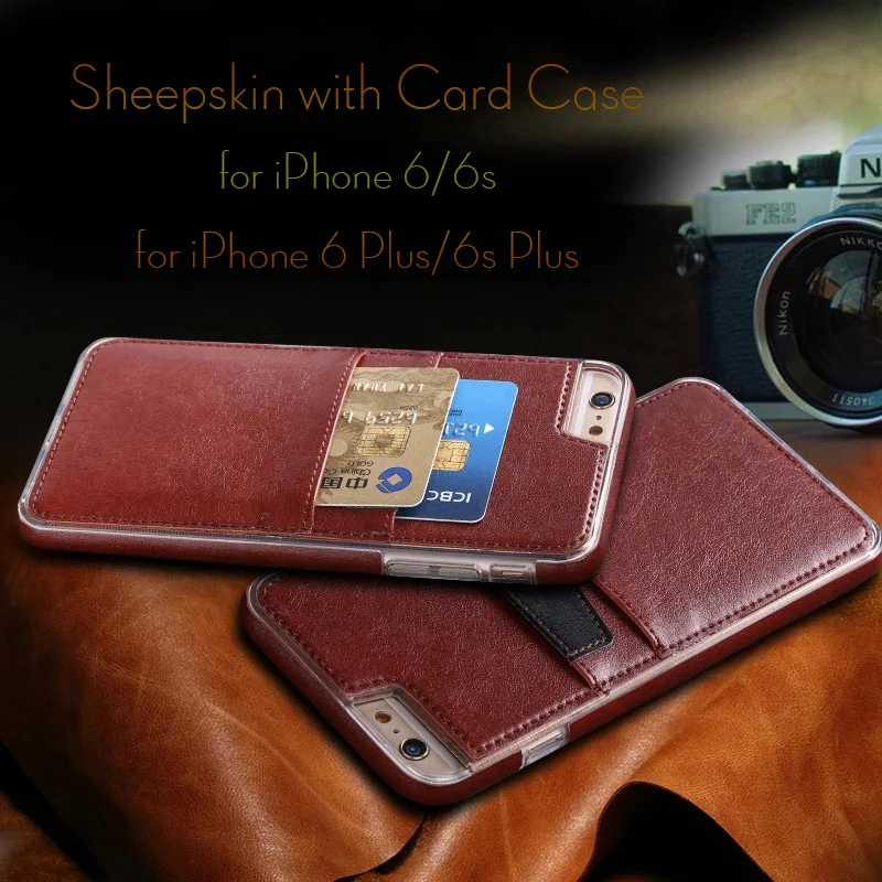 

Genuine Leather Case for iPhone 6 6s / 6 Plus 6s Plus Case Card Holder Cover Full Protective Sheepskin Phone Back Cover Fundas