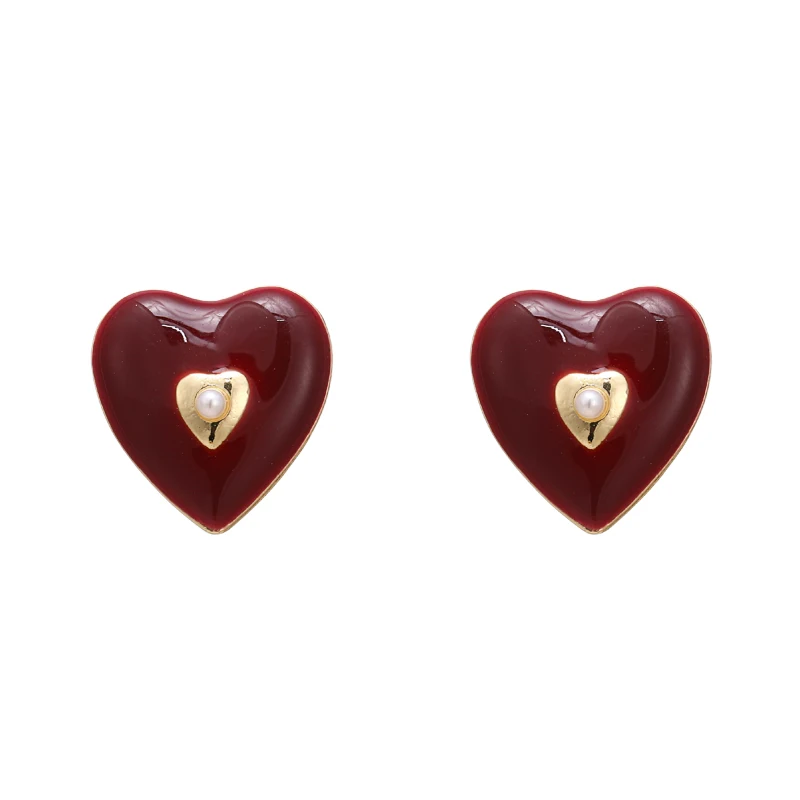 Yhpup трендовые брендовые эмалированные геометрические серьги-гвоздики в форме сердца, крошечные милые романтические серьги для женщин, вечерние ювелирные изделия, подарок, Серебро S925 - Окраска металла: Red