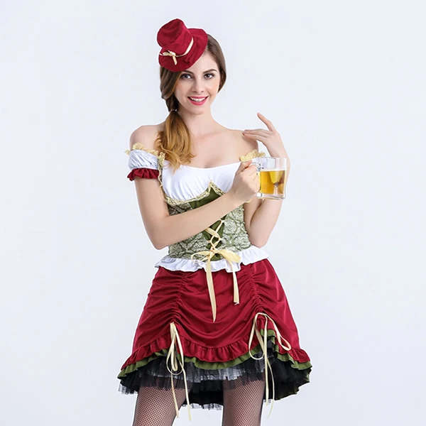 Для женщин сексуальный пиво oktoberfest; костюм для девочек; женская обувь для взрослых Пособия по немецкому языку карнавальный костюм баварское пиво Wench Необычные Вечерние Платье Женский наряд горничной