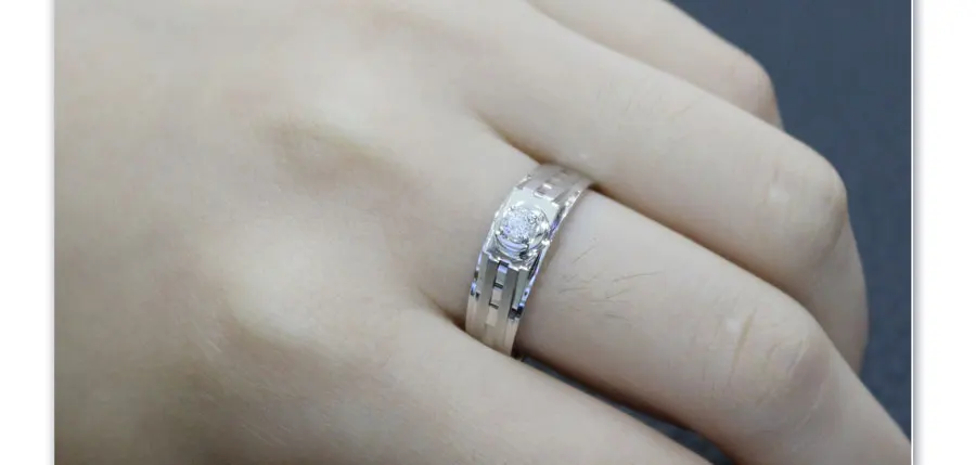 LASAMERO кольца для мужчин 0.143CT круглый вырез кольцо с натуральным бриллиантом 18 к белое золото обручальное кольцо