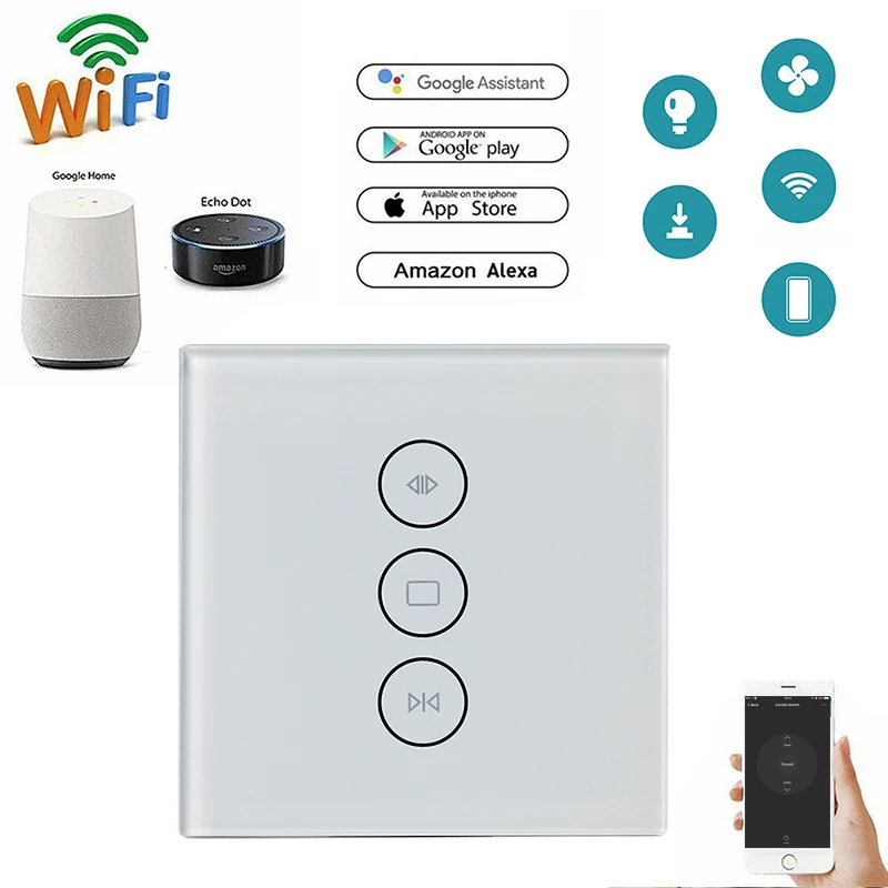 EU / US Wifi touch curtain switch wall switch voice control by Alexa /Google phone control For Electric curtain motor smart home