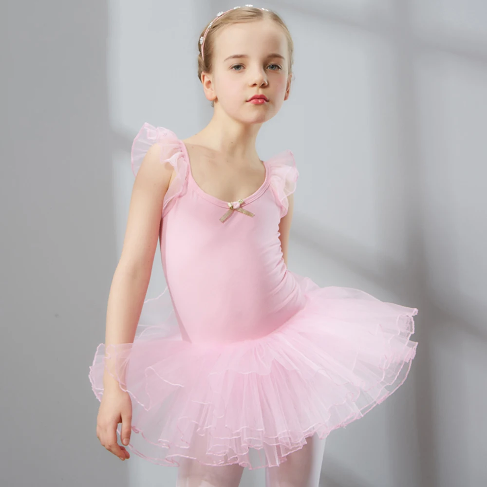 2017 Hot Girl Kids Ballet danza vestido rosa/púrpura acanalada Tulle