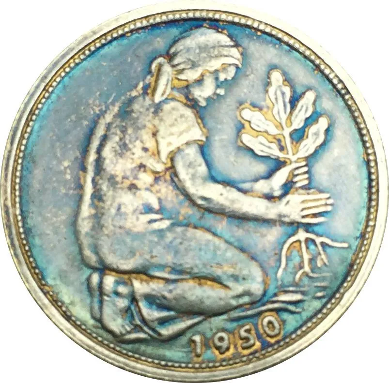 1950 F G J D 50 немецкий PFENNIG латунный никелированный имитация монеты можно выбрать различные цвета на заказ