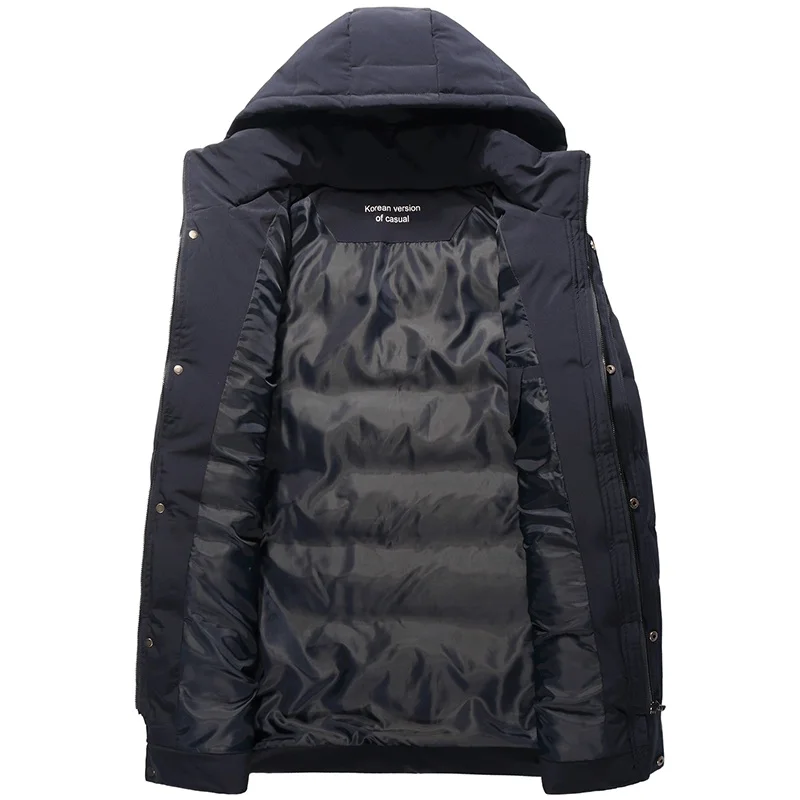 L-8XL новая зимняя куртка Для мужчин хлопковое Стеганое пальто, длинное теплое пальто, теплое Повседневное с капюшоном Высокое качество Мужской искусственная кожа; однотонная куртка для-30 градусов
