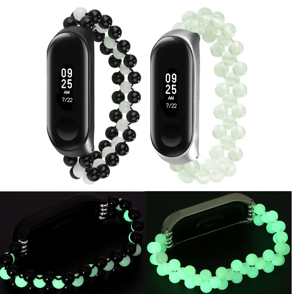 

Watchband with Case for Xiaomi MI Band 4 3 Wrist Strap Beading Chain Screen Protector Cover for MI4 Glow in the Dark Bracelet