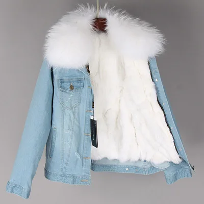 OFTBUY, зимняя женская куртка, пальто с натуральным мехом, парка с воротником из натурального енота, подкладка из кролика Рекс, в полоску, Бомбер, джинсовая куртка, уличная одежда - Цвет: 1