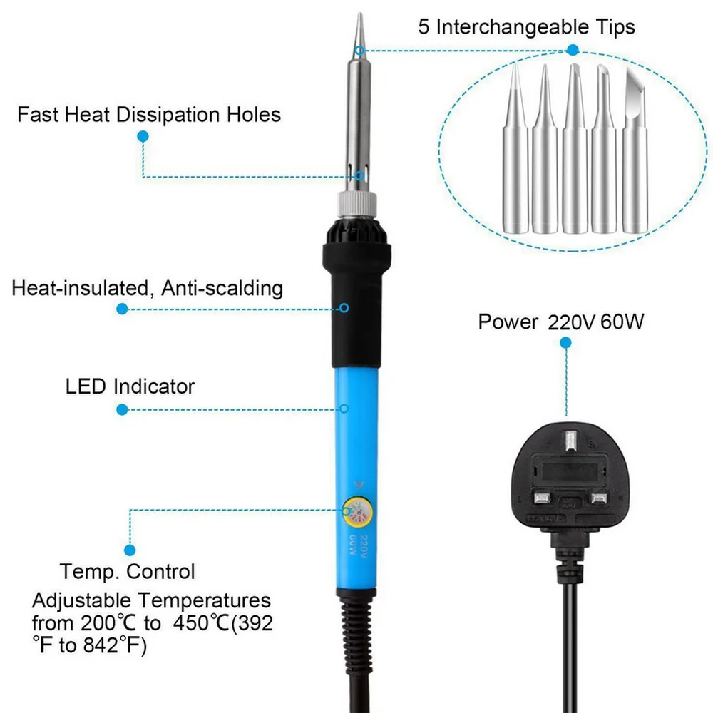 60W Electric Soldering Iron Adjustable Temperature 200 - 450 ℃ Welding Soldering Station Repair Tool Heating Pencil Solder Gun