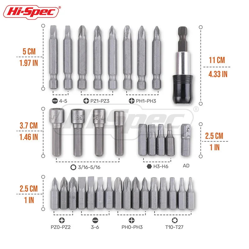 Hi-Spec Набор отверток 34 шт., Набор отверток, магнитный держатель для бит, Набор отверток с прорезями Phillips, Шестигранник, набор сверл Torx BI003