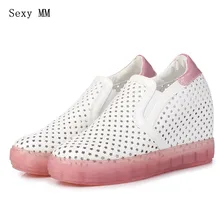 Летняя обувь без шнуровки женские мокасины на танкетке, увеличивающие рост, на плоской подошве, женская повседневная обувь на танкетке, на плоской подошве, большие размеры 34-43, OEXTDA-7