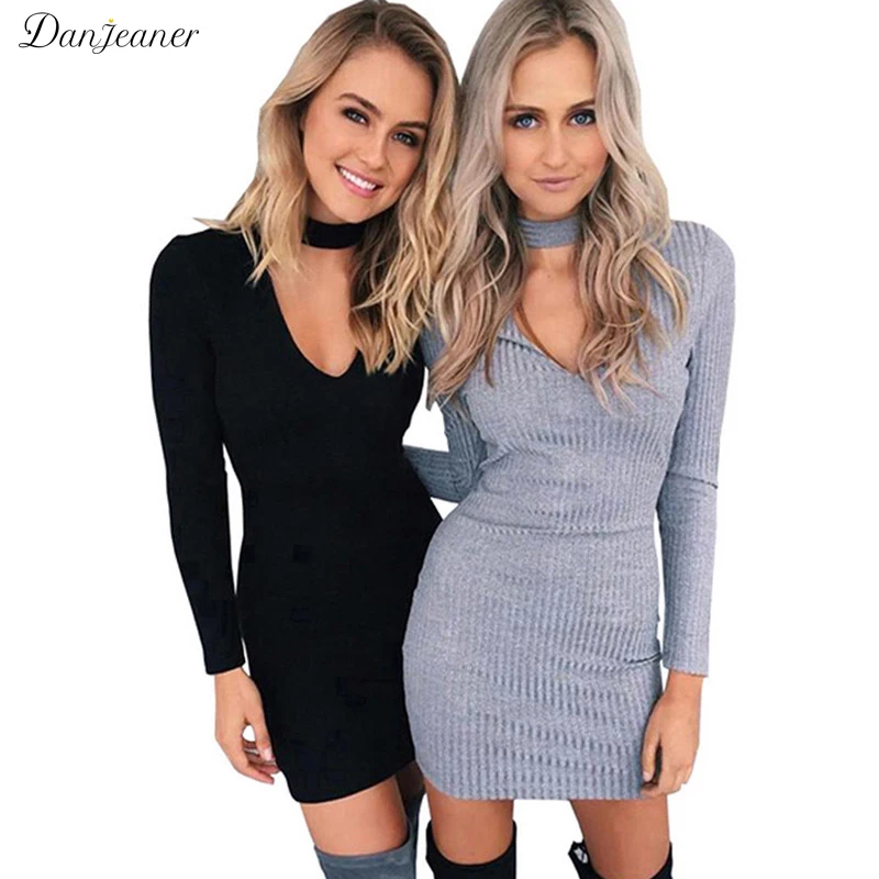 

Autumn Winter Women Knitting Dress 2017 Long Sleeve Sexy Short Pencil Knitted Dress Slim Bodycon Party Vestidos Sweater Dresses