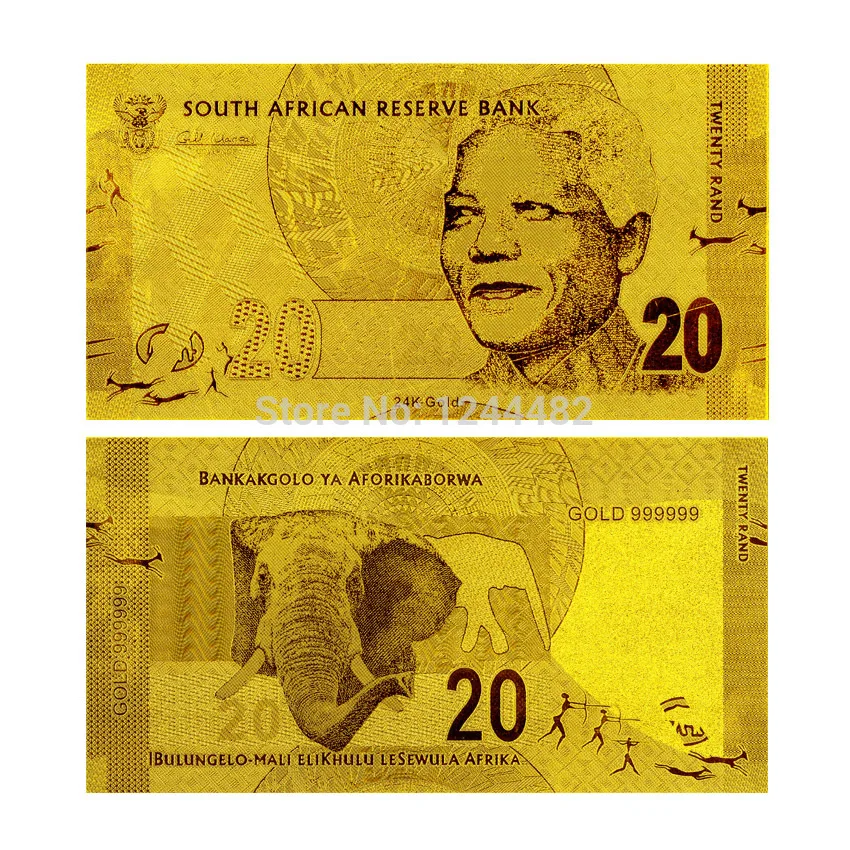 WR Обычная позолоченная банкнота Nelson Mandela Южно Африканская 20 банкнот бумага для