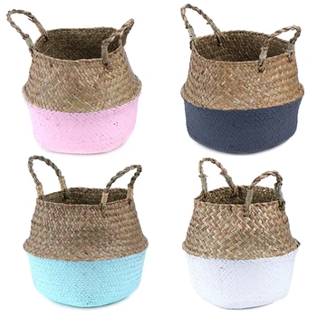 

4Colors Storage Basket Rattan Straw Basket Wicker Folding Flower Pot Seagrasss Flower Baskets Garden Planter pot