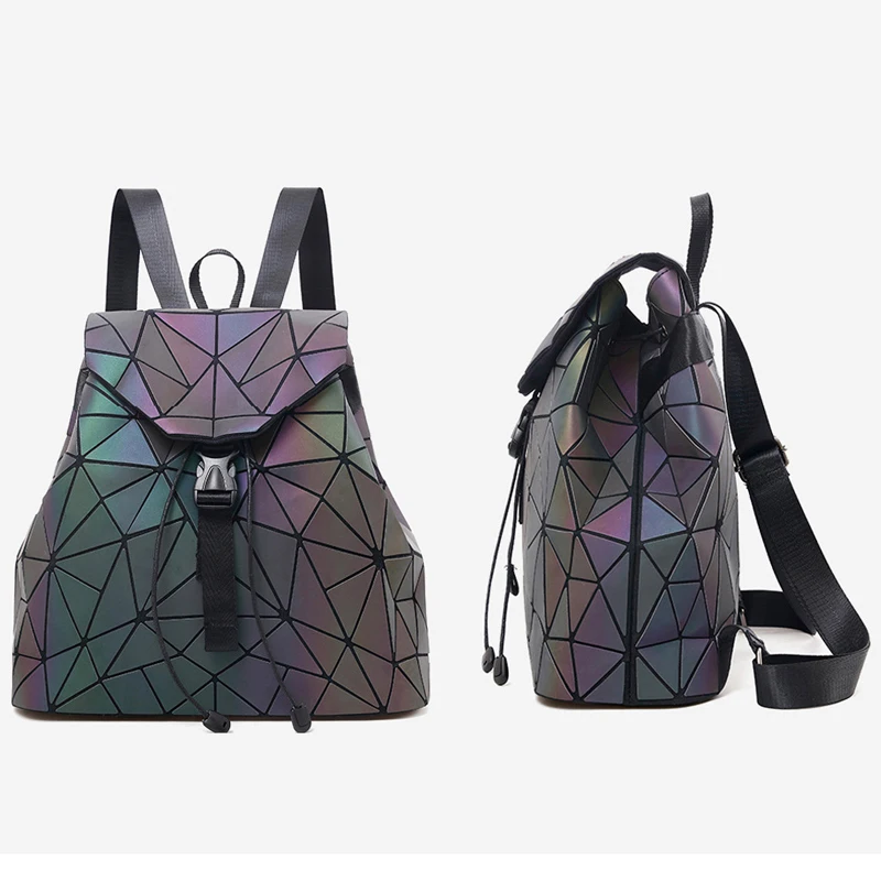 

2019 new pu Women Backpack Luminous Drawstring Female Daily Backpack Geometry Backpacks Folding School Bags For Teenage Girls