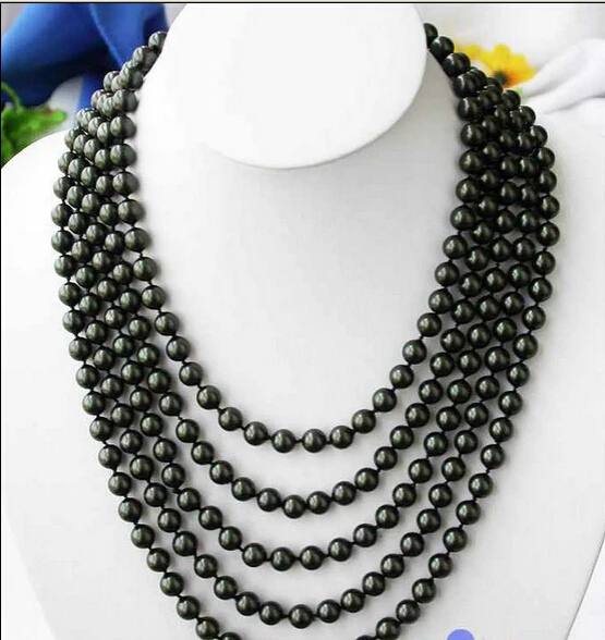 

FREE SHIPPINGLONG 100" 8MM BLACK SOUTH SEA SHELL PEARL NECKLACE