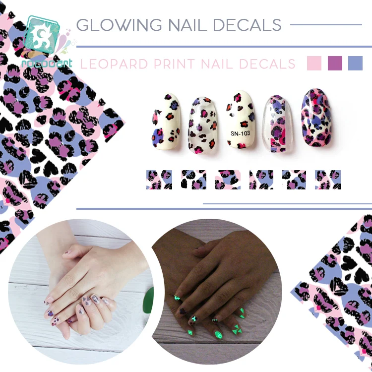 

Rocooart Nail Sticker Leopard Colorful Designs Adhesive Nail Art Sticker Luminous Nail Art Decor Beauty Tips Glowing Nail Decals