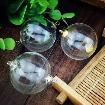 

20sets 30mm double hole round glass globe & cap set (no filler) glass vial pendant glass bottle DIY accessory