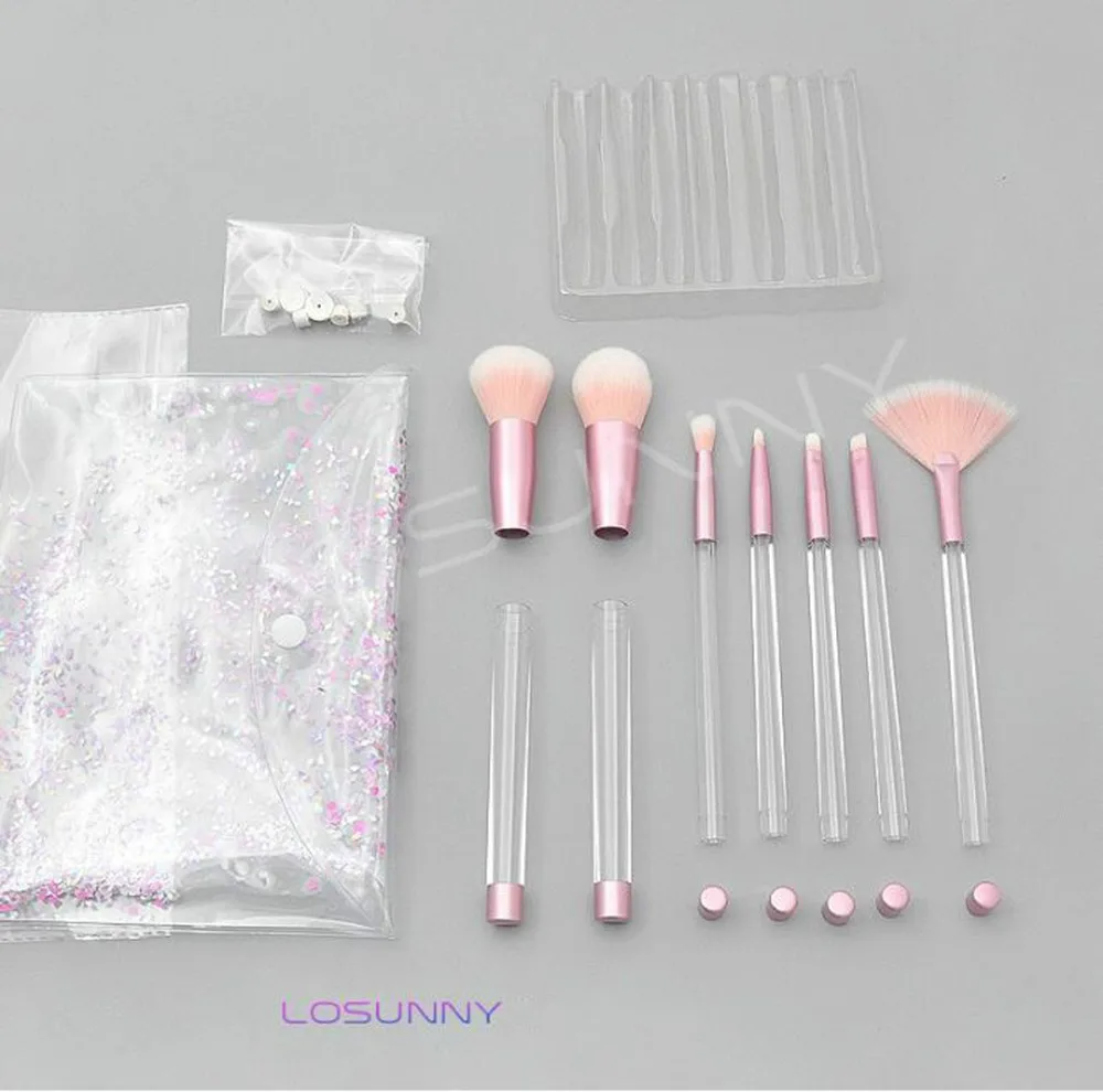 Conjuntos de Escova Tubos de Cristal Manual do Perfume Losunny Maquiagem Transparente Destacável Montagem Faça Você Mesmo Mão no 7 Pcs 6 Aplicador de sombra