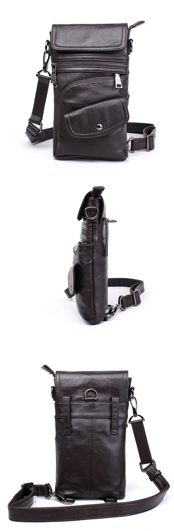 Bullcaptain® Men Genuine Leather Multifunction Crossbody Bag Shoulder Bag Chest Pack Waist Bag