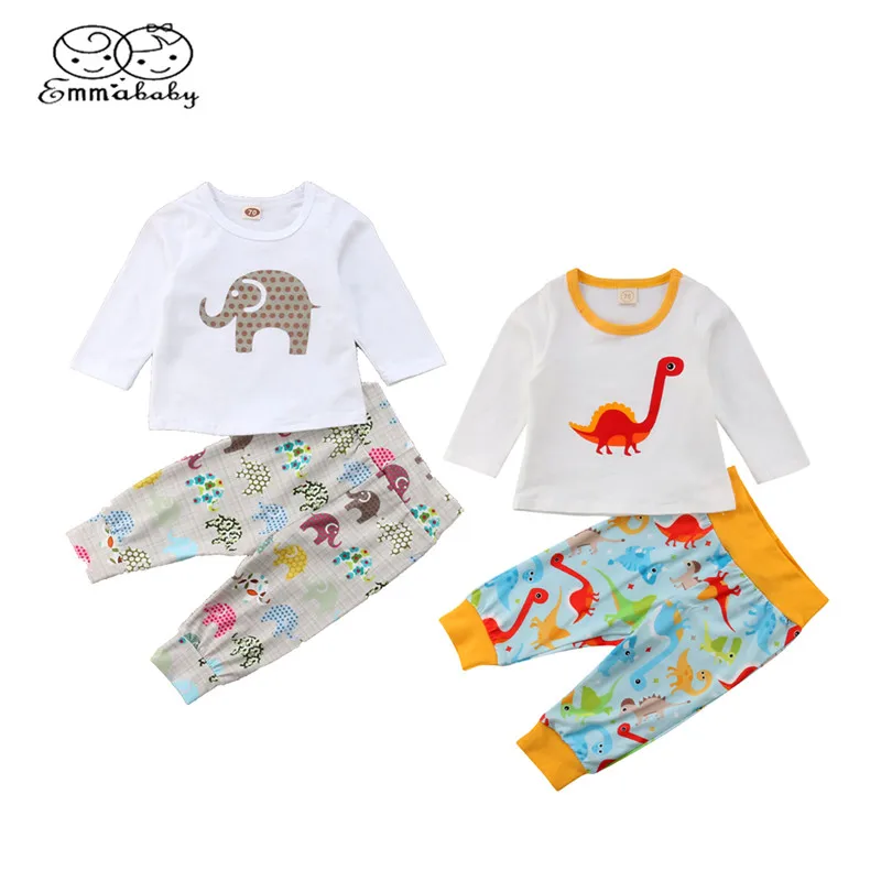 Emmababy Autumn Newborn Set Clothes Cute Toddler Baby Girls Boys Cartoon Long Sleeve Cotton T-shirt+Pants 2PCS Set Outfits
