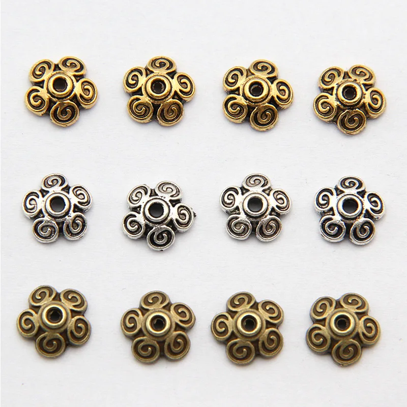 

50pcs/lot 3*10mm Antique/Gold/Silver/Bronze Filigree Flower Bead Caps Connectors Charms End Beads Caps For Jewelry Making