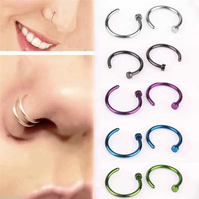 

2pcs Small Thin 316L Surgical Steel Open Nose Hoop Ring for Women Men Sexy Fake Nose Piercing Stud Body Jewellery