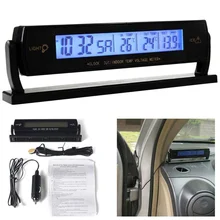 Hot 1 pcs LCD Digital Auto Tensão Monitor De Medidor De Temperatura Despertador Relógio Carro Acessórios Do Carro