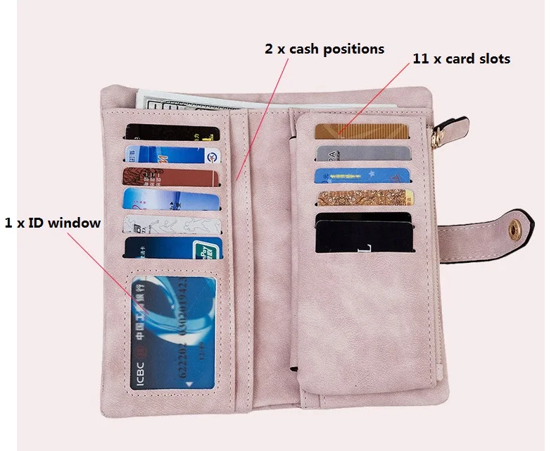 MJ Women Leather Wallets Matte PU Leather Long Wallet Lady's Brand Design Bi-Fold Clutch Purse Coin Pocket Multiple Card Holder (3)