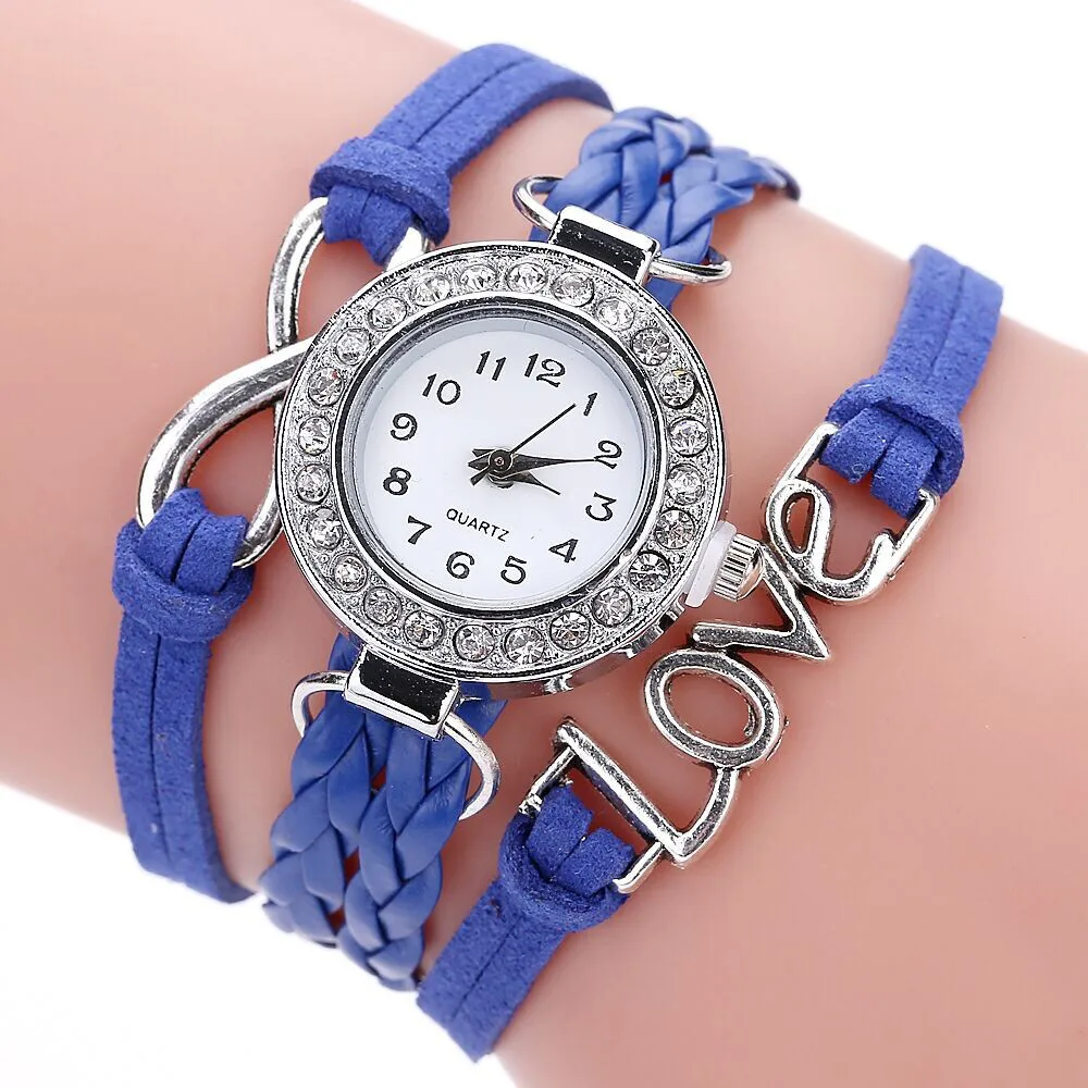 

Women Wristwatch Bracelets Fashion Womens Infinity Love Hand-knitted Faux Leather Chain Quartz Watch Bracelet Watches dress Saat