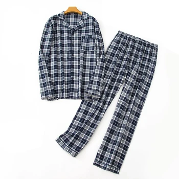 

Europe size spring/winter men's pajamas set long sleeves nice cotton pyjama check