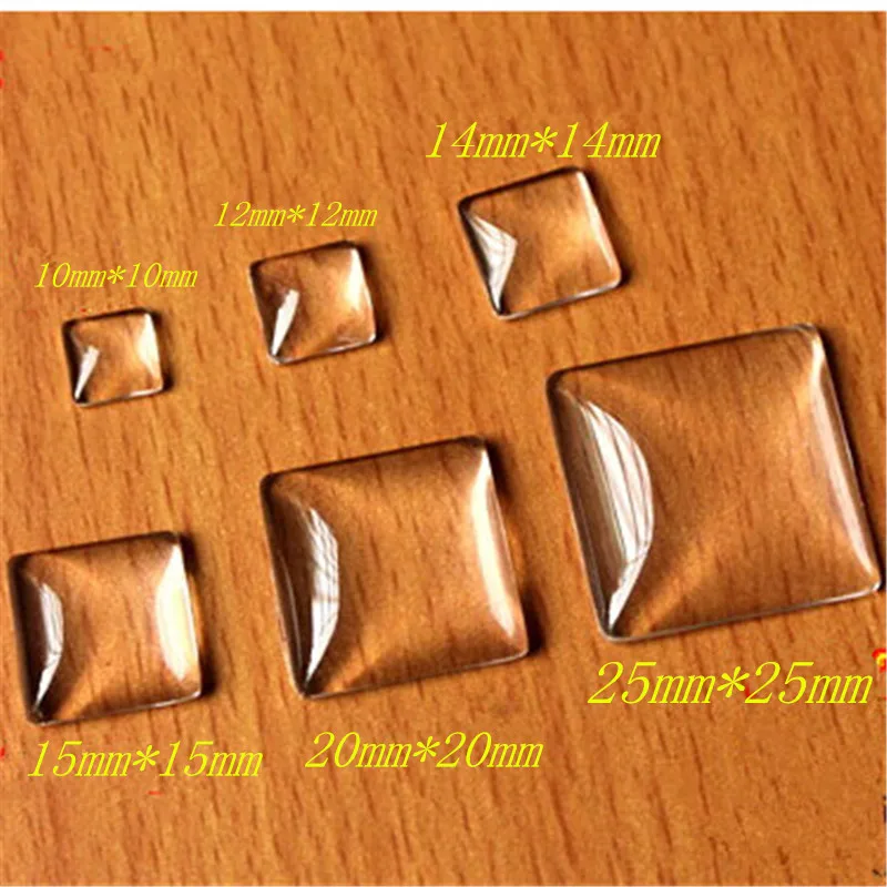 Square Glass Cabochons Transparent Clear 10mm, 12mm, 14mm, 15mm, 20mm, 25mm Glass Cabochon Beads For Blank Pendant Tray 100