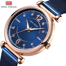 MINI FOCUS Fashion Blue Watch Women Stainless Steel Ladies Clock Luxury Exquisite Women's Watches reloj mujer relogio feminino