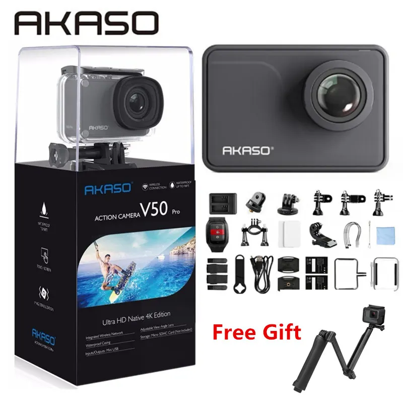 Экшн камера AKASO V50 pro 4K 20 МП Wi Fi Ultra HD с EIS 30 м водонепроницаемая подводная спортивная