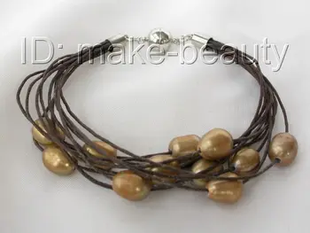 

stunning 11rows 11mm baroque coffee freshwater cultured pearl bracelet h176