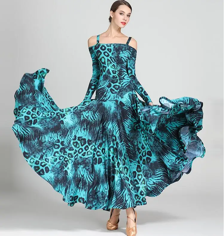 Черное бальное платье для вальса с принтом, Румба, стандартное вечернее платье для бальных танцев, платье для соревнований, современное танцевальное платье с бахромой 9043 - Цвет: Синий